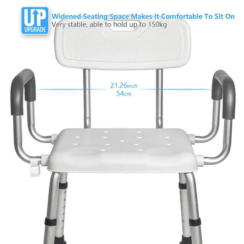 Shower Chair For Seniors With Wide Seat And Easy Assembly, Adjustable Height, Non Slip Bath Stool, Aluminum Frame, Supports Up To 330 Lbs