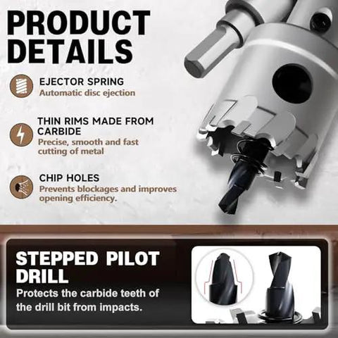 Heavy Duty Tungsten Carbide Tipped Hole Saw Set Five Eighths Inch Two Pack METOTY Brand With Nitrided Step Drill And L Flange For Steel Iron Aluminum Stainless Steel And Plastic