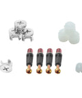 Twenty Four Piece 35 mm Cam Screw And Dowel Pin Kit With Zinc Connectors For Drawer And Dresser Refresh components set with screws, dowel pins, and connectors.