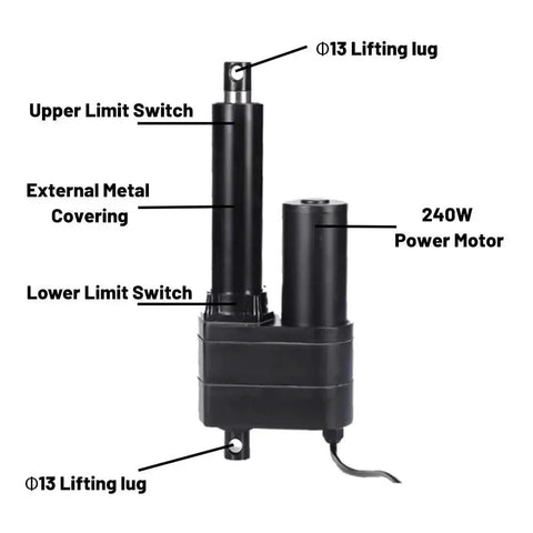 Bulletproof Heavy Duty Linear Actuator Electric Push Pull Motor DC 12V with 240W power motor and limit switches for massage beds.