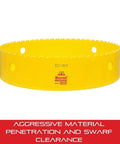 Bi Metal Deep Cut Hole Saw For Metal And Wood 210mm Diameter with HSS Teeth shown front view on white background
