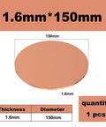 Rock Solid Copper Round Plate And Heavy Duty Solid Disc Washer For Cnc Machining, Welding And Industrial Fabrication, 1.6mm X 150mm, showing dimensions.