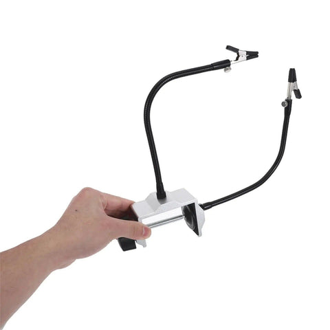 Third Hand Soldering Station With Flexible Two Arms DIY Friendly Table Vise Clamp being held by a hand for size reference.