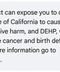 Warning label for No Sweat Install Recessed Can Light Conversion Kit regarding chemical exposure risks, California Proposition 65 compliance.