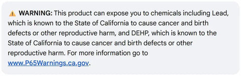 Warning label for No Sweat Install Recessed Can Light Conversion Kit regarding chemical exposure risks, California Proposition 65 compliance.