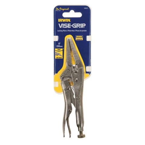 Hardcore Long Nose Locking Pliers With Built In Wire Cutter Heavy Duty Adjustable Vise Grips For Tricky Spots And Everyday Hardware Jobs Killer Grip Tool For Daily Grind in packaging, 6-inch size.