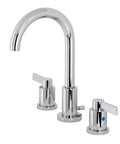 NuvoFusion Widespread Bathroom Faucet With Popup Drain In Polished Chrome, Solid Brass Build, 3-hole installation.