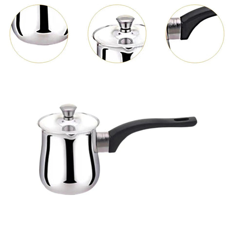 Turkish Coffee Pot And Butter Warmer Pan Stainless Steel 720ml Multiuse Melt Pot with anti-scalding handle and lid.