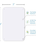 Two Pack Of Crisp White Blank Metal Signs Built Tough With Rust Free Aluminum Easy Wall Mounts For Indoor Or Outdoor Display Perfect For Diy Crafting And Personalized Projects 10 By 7 Inches, showing dimensions and pre-drilled holes.