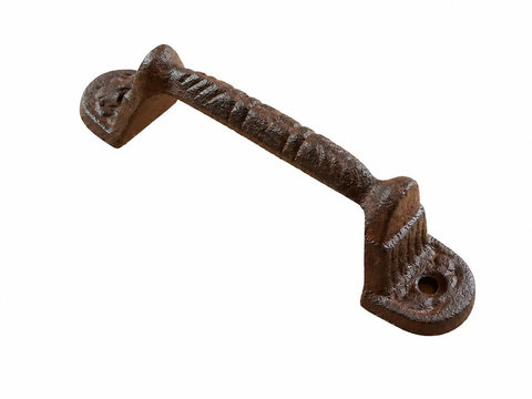 Hella Sturdy Cast Iron Drawer Pulls Set Of Ten Rustic Brown Cabinet Handles measuring five half inches long with four quarter inch spacing, side view.