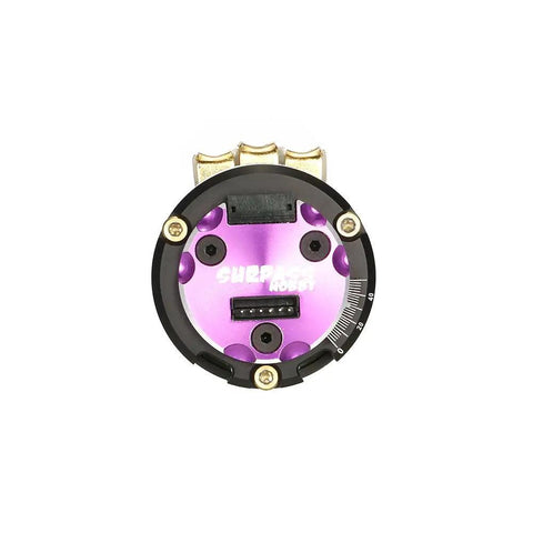 End view of Beefy Rocket V3 540 13.5T 3200KV sensored brushless RC motor showing dual sensor ports and CNC aluminum heatsink.