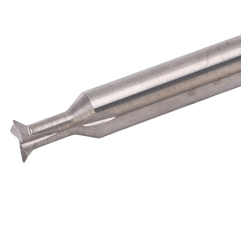 FourFlute Carbide Dovetail Router Bit 6Mm Shank 50Mm Length 45Degree Cut, showing sharp flutes for smooth cuts in woodworking.