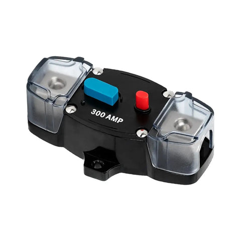 Bulletproof 300A Manual Reset Circuit Breaker With Weatherproof Zinc Case For Car Truck Suv And Marine Audio Rigs, black with blue switch.