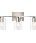Three Light Vanity Wall Light in Brushed Nickel for Bathroom Over Mirror with transparent glass shades
