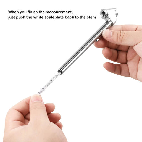 Close-up of CZC Auto pencil tire pressure gauge with dual-head chuck, stainless steel stem, 10–120 PSI, silver, 2-pack