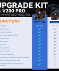 Comparison chart of Pro Grade Automotive Power Circuit Probe Tester Upgrade Kit vs V200 Pro with feature checklist
