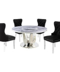 Six Piece Round Dining Set With Marble Top And Lazy Susan Modern Black Dining Room Set Includes Six Chairs For Easy Grub Gathering Minimal Assembly Required Stylish Home Decor Game Changer.