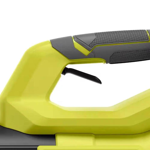 Badass 40 Volt Cordless Leaf Blower With Variable Speed Dial, handle detail with textured grip for better control during outdoor use.