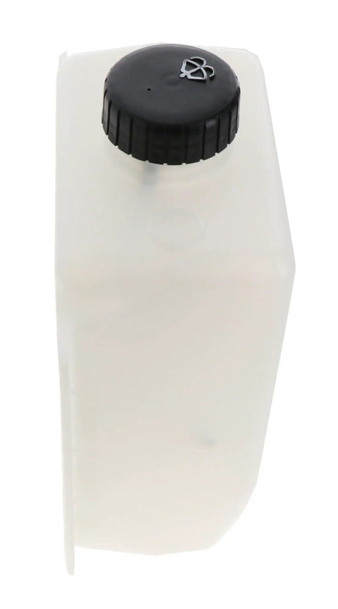 Side view of the Windshield Washer Fluid Reservoir OE Replacement For Heavy Duty Trucks And Buses FLM065400 with black cap