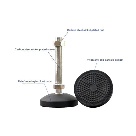 Adjustable Leveling Feet 4 Pack With 80mm Nylon Base And M12 By 100mm Threaded Universal Joint for tables and cabinets