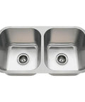 Undermount Stainless Steel Double Bowl Kitchen Sink 32 And A Quarter Inch Wide, 18 Gauge, 304 Grade, top view of two bowls