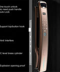 Close-up of No Sweat Keyless Entry Rig Featuring 3D Biometric Scanner Smart IC Card Access Auto Lock with button controls.