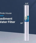 4 Pack 20 Inch By 2.5 Inch Spun Sediment Water Filter Cartridges 5 Micron Replacement against dark background