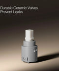Close-up of ceramic disc valve for Bellera Two Handle Centerset Bathroom Sink Faucet Polished Chrome 1.0 GPM Corrosion Resistant Leaks Free.
