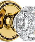Soleil Rosette Passage Door Knob Set In Polished Brass With Chambord Crystal Knob, No Locking, Great For Closets And Hallways