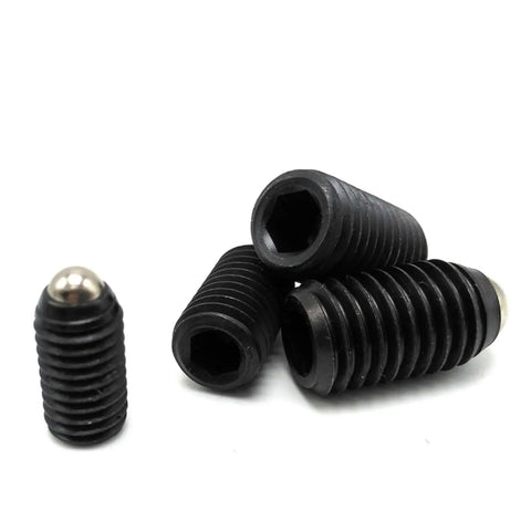 Badass Reliable Spring Ball Plunger Screws M16x30 Class Twelve Point Nine Alloy Steel Hex Socket Set Pins with rounded tips.