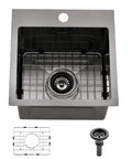 15 Inch Drop In Bar Sink With A Deep Bowl In 16 Gauge T304 Stainless Steel For Small Kitchens Or Wet Bars Top Mount Noise Reduction Outdoor RV Ready Includes Grid And Strainer