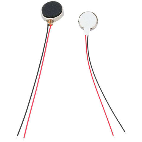 Two 3V coin vibration motors with 5cm lead wires, 10x3mm size, part of the Twenty Five Pack Mini Vibration Motors 3V 12000 RPM Flat Coin Button Dope Vibe Motors For Mobile Devices And Do It Yourself Projects With Self Adhesive Five Centimeter Lead Wires Ten By Three Millimeter Size