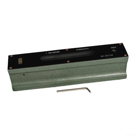 Industrial Mechanical Bar Level 0.02mm Accuracy, 200mm steel level with precision bubble vial and included hex key tool.