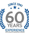 60 years appliance manufacturing experience since 1961 badge with laurel wreath and stars