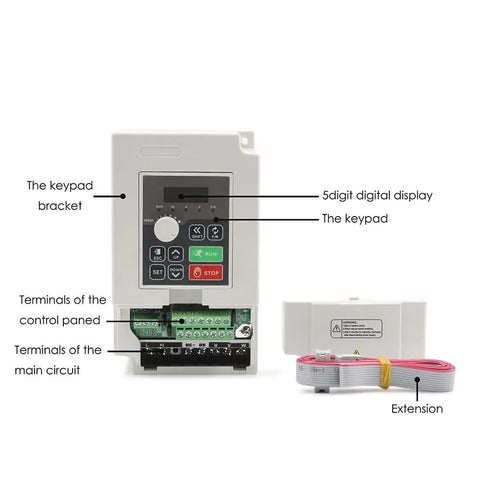 2.2KW 110V Inverter VFD Variable Frequency Drive 0-1000Hz With 3 Phase Output Model H100 front view with digital display and terminals