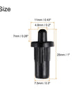 No Sweat Cabinet Door Repair Pins 36 Pc Plastic Damper Pivot Rods With Spring Loaded Axis For Kitchen Furniture Quick Fixes Black, size dimensions of pins shown.