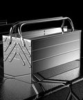 Built Like A Tank Knock Around Durable Foldable Stainless Steel Toolbox Set With Three Layer Compartments For Rugged Car Garage And Home Gear Organization Storage, sleek stainless steel design.