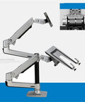 Total Game Changer Dual Articulation Monitor And Laptop Desk Stand With Slick Gas Spring Arms, showcasing adjustable arms and sturdy base.