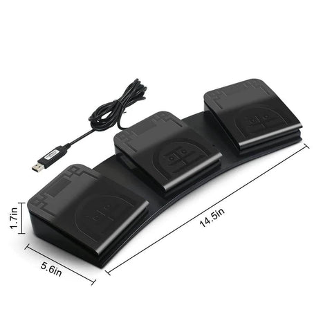 Three Key USB Foot Pedal Programmable Foot Switch For PC with dimensions and USB cable included