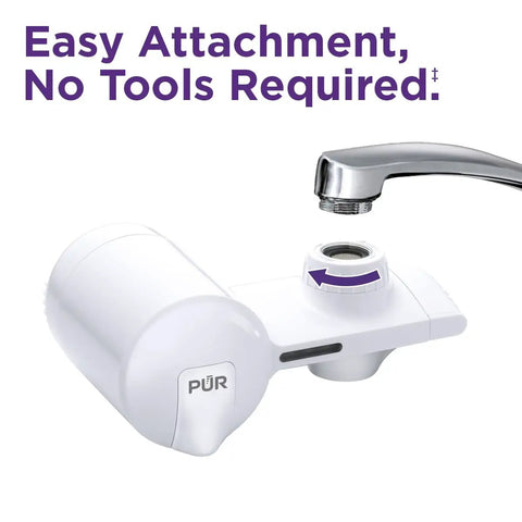 Faucet Mount Water Filtration System for Cleaner Tap Water Lasts 100 Gallons Easy Tool Free Installation Fits Standard Kitchen or Bathroom Faucets White