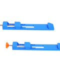 Awesome 2 Piece Adjustable Woodworking Cutting Positioner Plastic Hold Down Clamps For Fast Setup. Blue adjustable clamps with orange knobs.