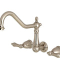 Heritage Roman Tub Faucet In Brushed Nickel With Solid Brass Construction Wall Mount Installation Drip Free Ceramic Disc Cartridge Seven GPM At Eighty PSI Elegant Tub Filler Fixture