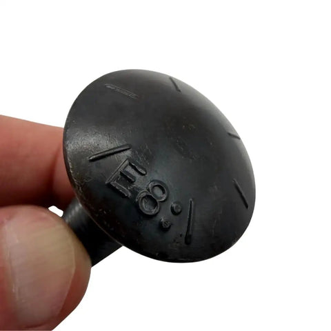 Beefy One Half Inch Carriage Bolts With Thirteen Threads Per Inch, Three And One Half Inch Long, Grade Eight, Ten Pack, Heavy Duty Round Head Square Neck, Black Oxide Finish, SAE J429 close-up of black oxide round head