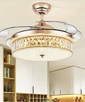 Top Shelf 42 Inch Invisible Ceiling Fan With Smooth LED Lighting Smart Folding Blades Barely Noticeable Spin Energy Efficient Wireless Remote Control For Kitchen Or Home Office installed in modern kitchen.