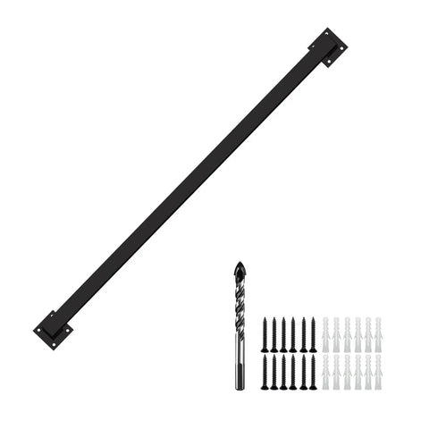 Beefy Black Iron Stair Hand Rail 3Ft Wall Mount Industrial Grade Railing Pipe with installation kit, black steel.