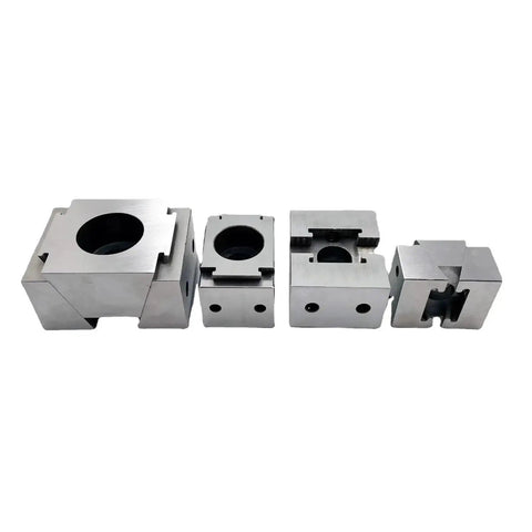 Set of four Heavy Duty CNC Wedge Clamp Slick Precision Vice Block fixtures for steel aluminum part fixturing.