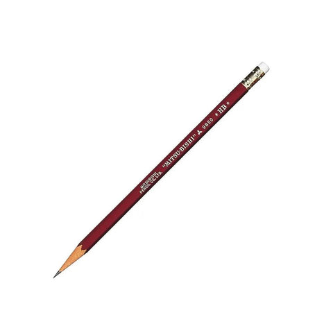 Mitsubishi Pencil With Eraser 9850 HB Hardness For School Or Office, Smooth Lead, Red Finish, Comfortable Grip, Side View