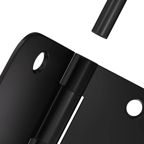 Close-up of Six Pack Matte Black Interior Door Hinges Three Point Five Inch By Three Point Five Inch With One Quarter Inch Radius Corners