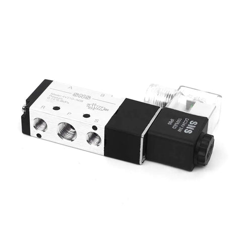 Heavy Duty Single Coil Solenoid Valve With Slick One Quarter Inch Npt Fittings Pilot Operated Electric Switch Designed For Tight Garage Spaces Reliable Dc Twenty Four Volt Pull Smooth Shifting Five Port Two Position Setup Built Tough For Grind