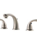 Two Handle Eight Inch Widespread Bathroom Faucet In Brushed Nickel With Water Saving Design All Metal Construction Includes Pop Up Drain Valve And Cartridge Three Hole Installation Durable Cal Green Compliant.